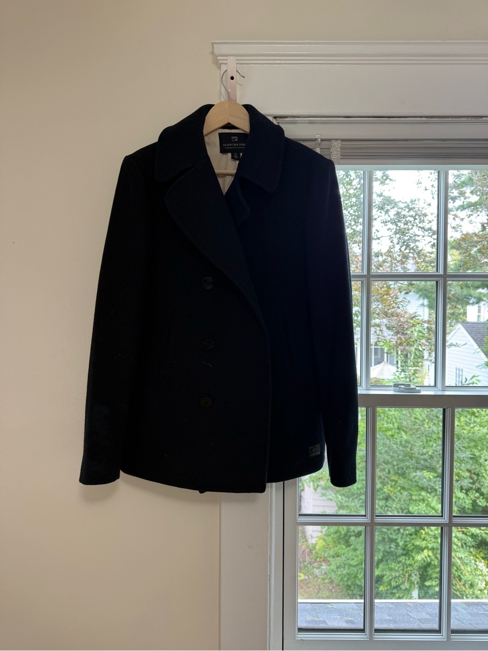 Scotch & Soda Black Wool Peacoat with Classic Notch Collar